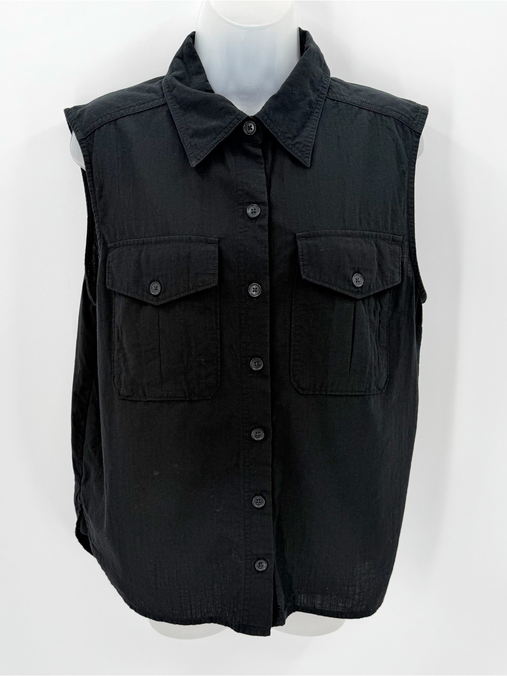 Banana Republic Outlet Blouse Womens M Black Double Pocket Sleeveless Relaxed